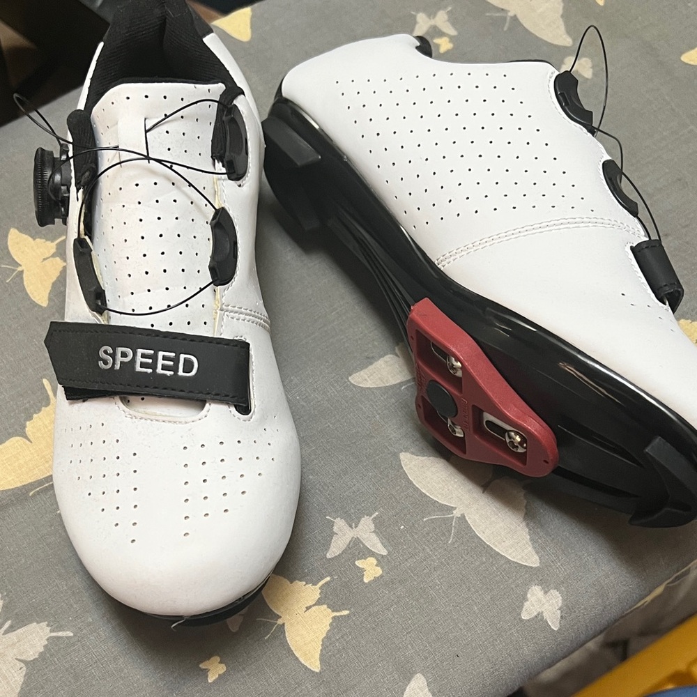 Aspeed womens White Cycling Shoes with Black Accents mens.